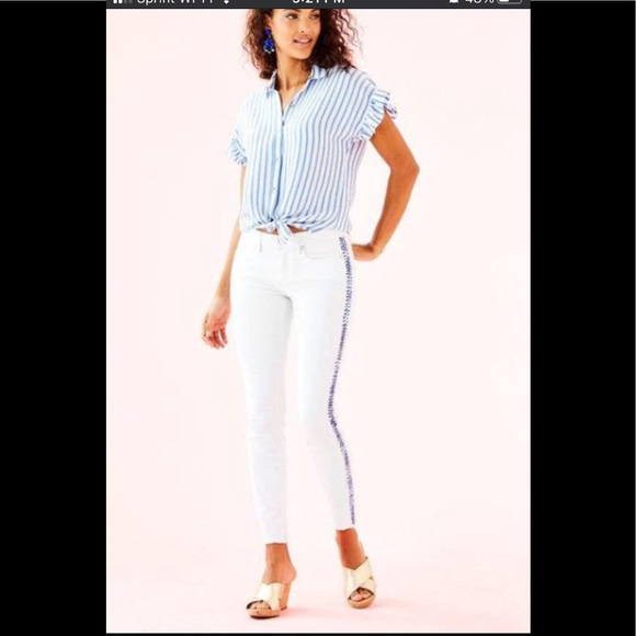 Lilly Pulitzer Denim - Lilly Pulitzer size 4 white skinny blue stripe